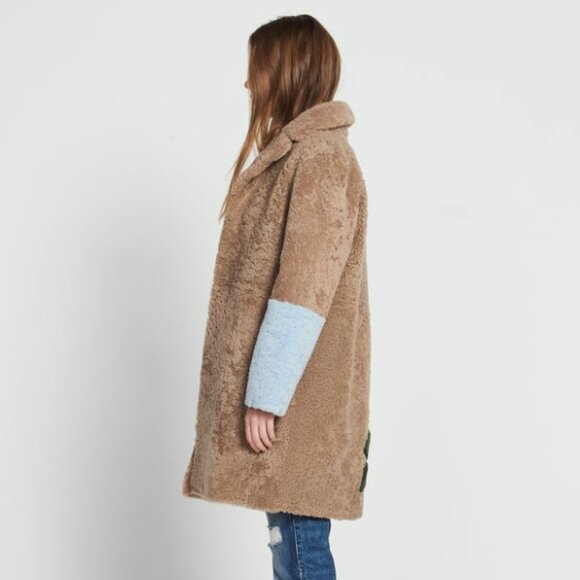 FREE SHIPPING SANDRO PARIS Lambskin Leather Shearling Coat with Floral Detailing - Picture 4 of 16